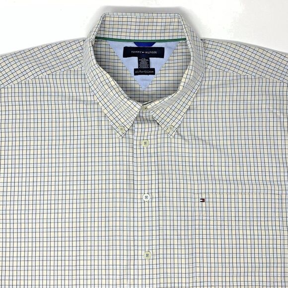 Tommy Hilfiger Other - Tommy Hilfiger Beige Plaid Cotton Men's Short Sleeve Button Up Shirt‎ Size XXL